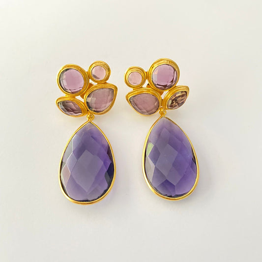 GOLD PLATED AMETHYST CLASSIC EARRING FOR WOMEN