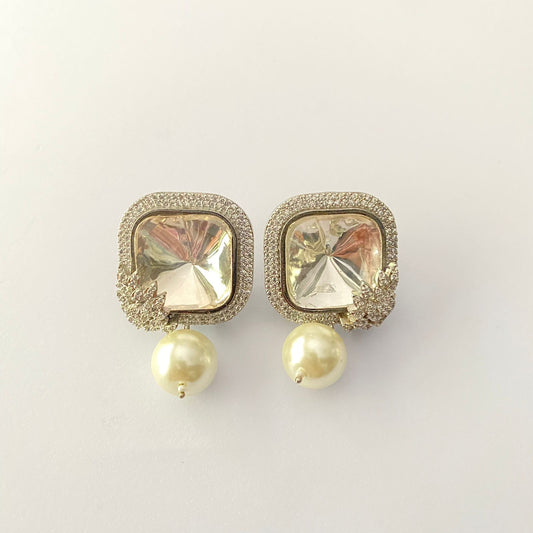 Polki Pearl Silver Plated Earring Latest Design