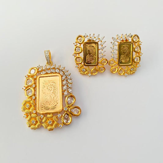 Ginny Gold Plated Latest Design Pendant With Earring