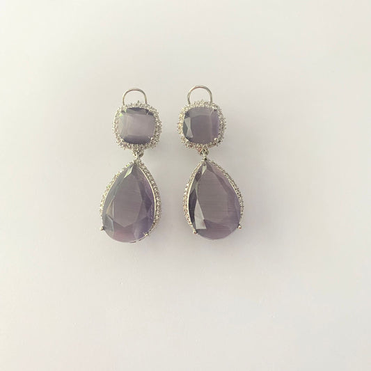 Silver Plated Amethyst Ad Stone With Back Clip Earring