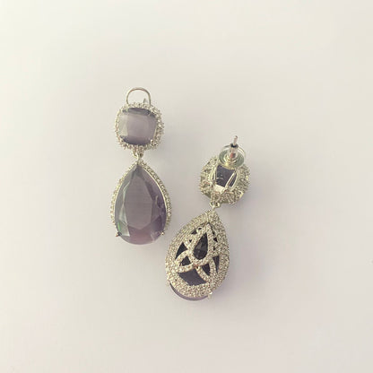 Silver Plated Amethyst Ad Stone With Back Clip Earring
