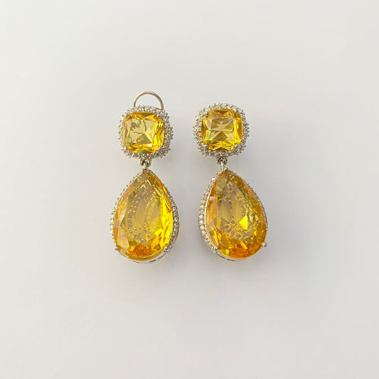 Yellow Silver Plated Ad Stone With Back Clip Earring