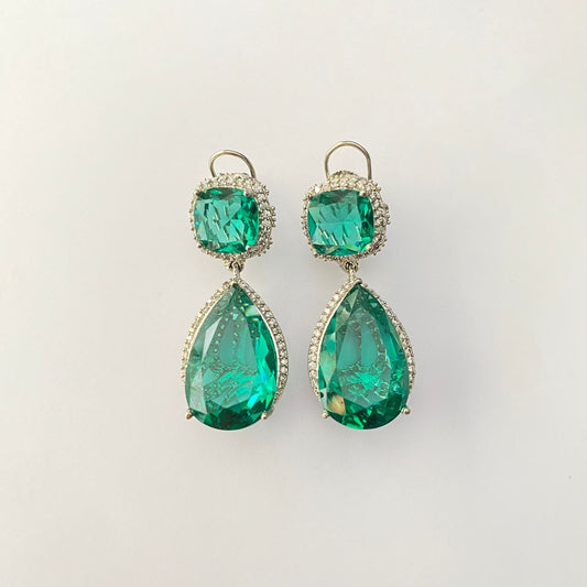 Light Emerald Silver Plated Ad Stone With Back Clip Earring