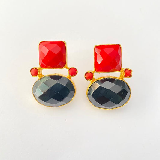 Red & Black Candy Western With Gold Plated Earring