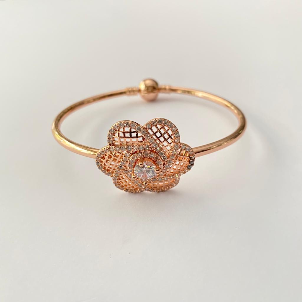 Diamond Rose Gold Floral Bracelet with adjustable size