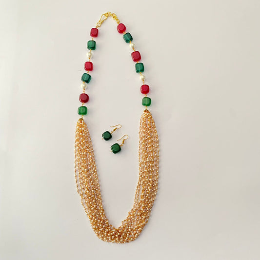 Multicolor Mala Necklace With Earring
