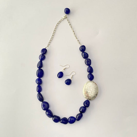 Blue Tumble Necklace With Earring