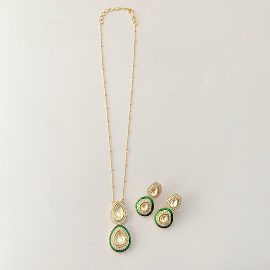 Gold Plated Emerald Ad Stone Pendant Necklace Set