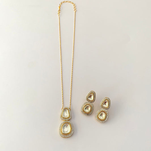 Gold Plated Polki Pendant Necklace Set