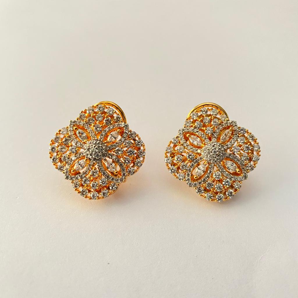 Diamond Gold Plated With Back Clip Earring