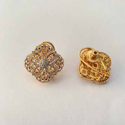 Diamond Gold Plated With Back Clip Earring