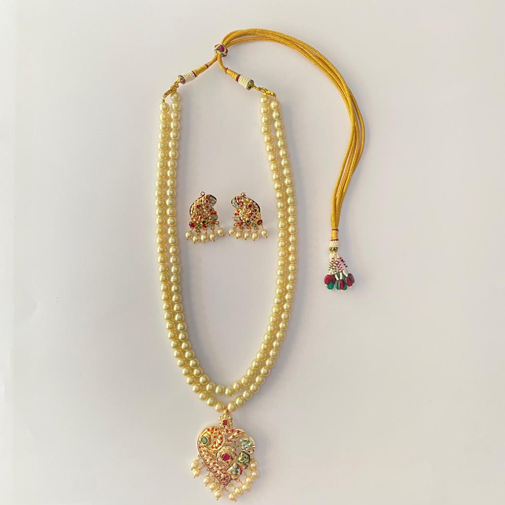 Double String Pearl Jadau Necklace