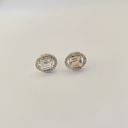 Pure Silver 92.5 Oval Shape Diamond Stud