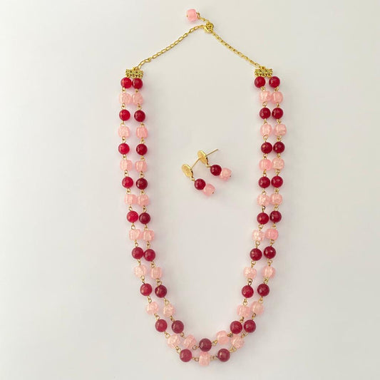 Rose Quartz With Mogok Double String Necklace Set