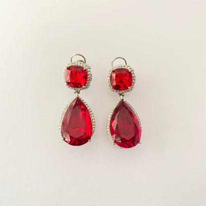 Silver Plated Red Ad Stone With Back Clip Earring