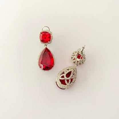 Silver Plated Red Ad Stone With Back Clip Earring
