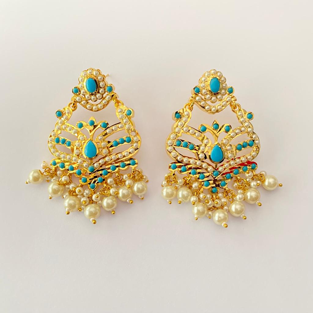 Gold Plated With White Pearl Jadau Earring