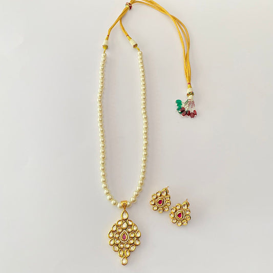 Pearl Kundan Ruby Stone Necklace