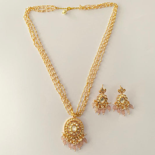 Polki Rose Quatz with pearl multi string Necklace