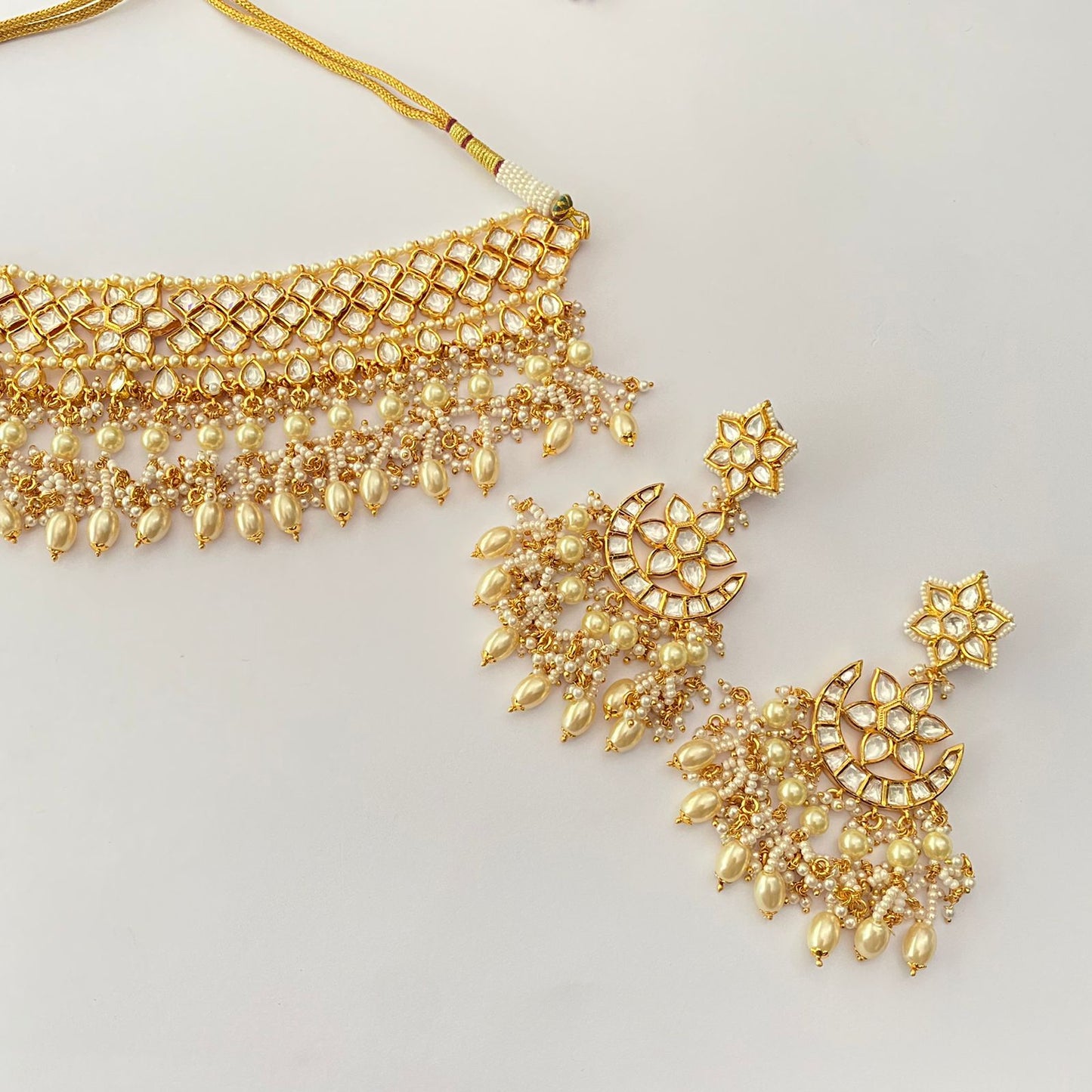 Gold Plated Kundan Polki With Pearl Heavy Necklace Set