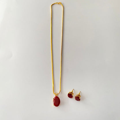 Gold Plated Ruby Pendant With Chain Set