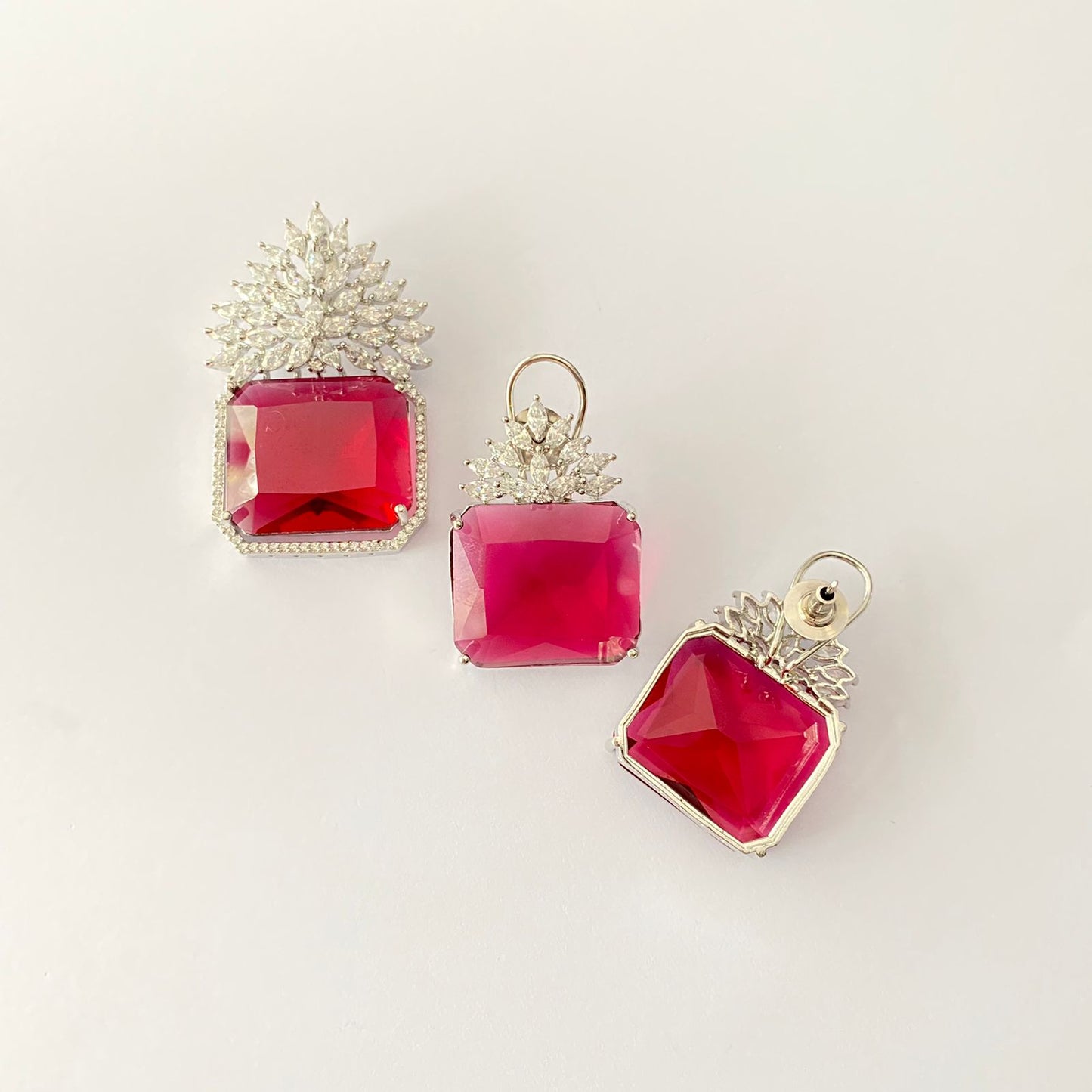 Silver Plated Ruby Stone Classic Pendant Set