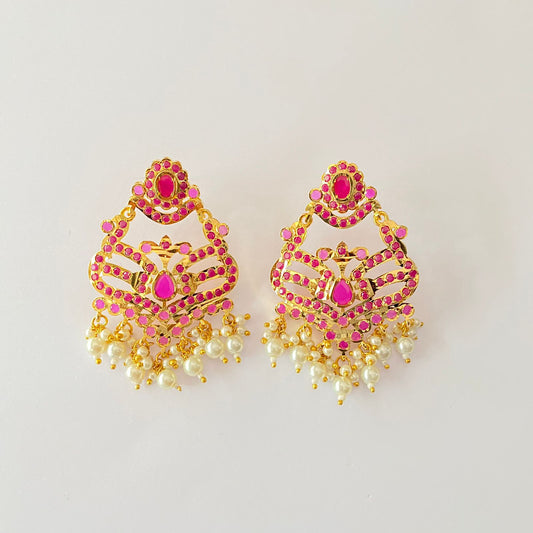 Pink Jadau With Pearl Earring