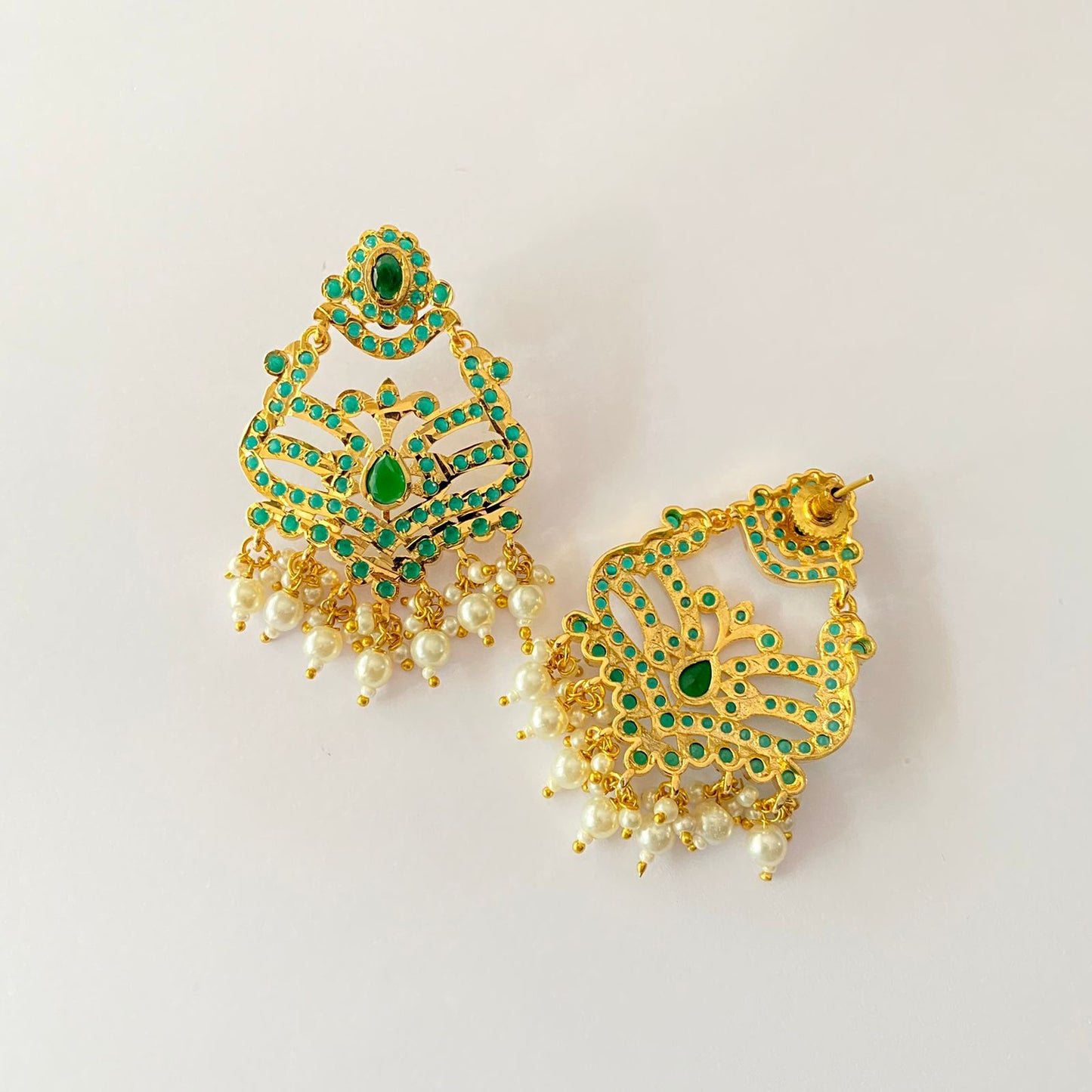 Emerald With Pearl Gold Plted Earring