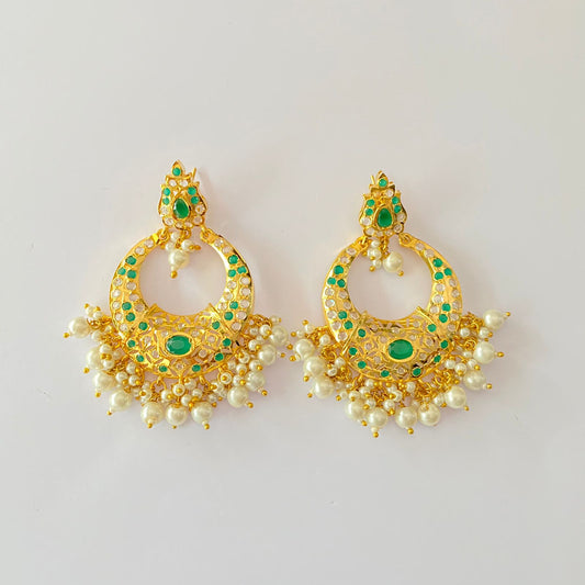 Gold Plated Emerald With Pearl Earring
