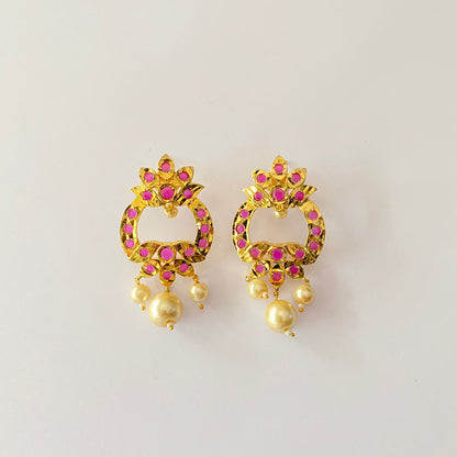 Pink Gold Plated With Pearl Earring