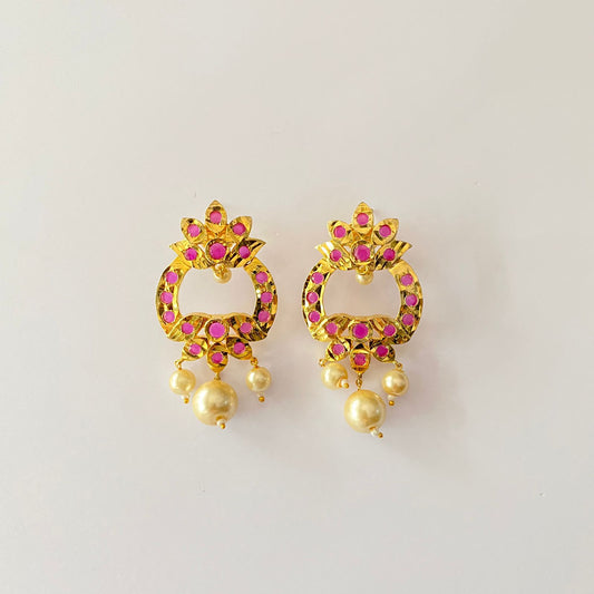 Pink Jadau Gold Plated Earring