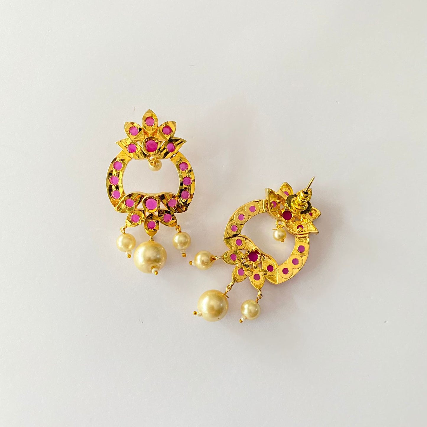 Pink Gold Plated With Pearl Earring