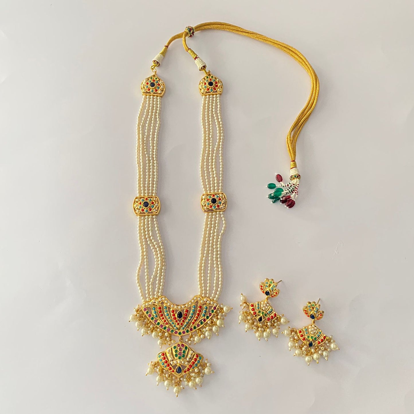 Multicolor Long Jadau Necklace Set