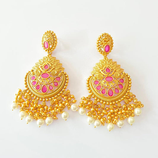 Pink Gold Plated With Pearl  Traditional  Earring