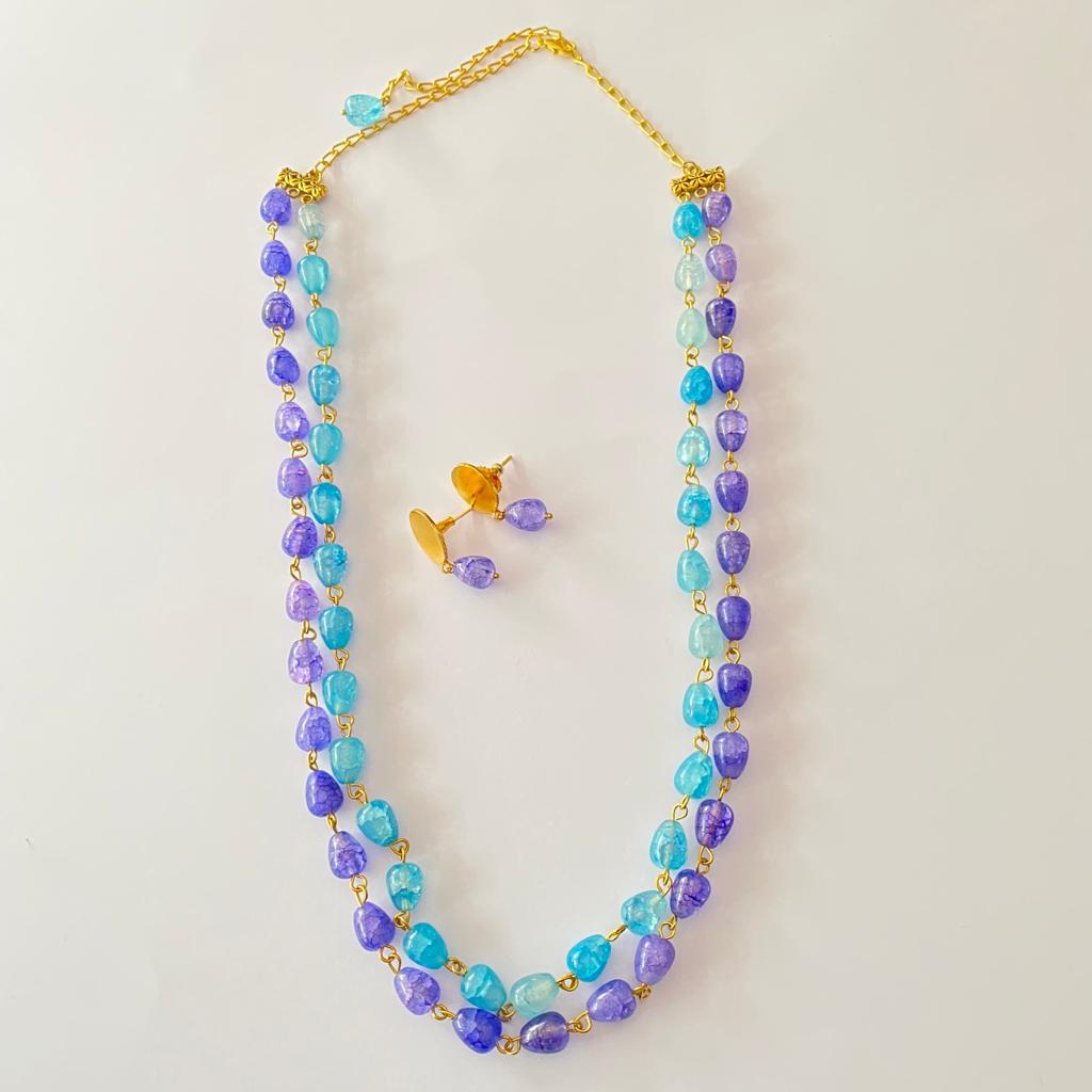 Aquamarine with Amethyst Double string Necklace Set