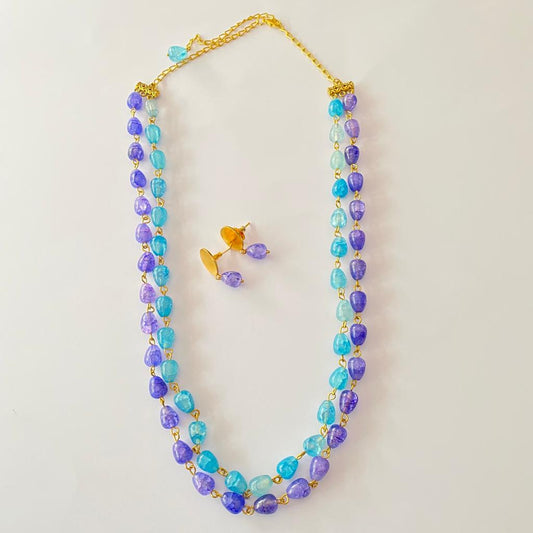 Aquamarine with Amethyst Double string Necklace Set