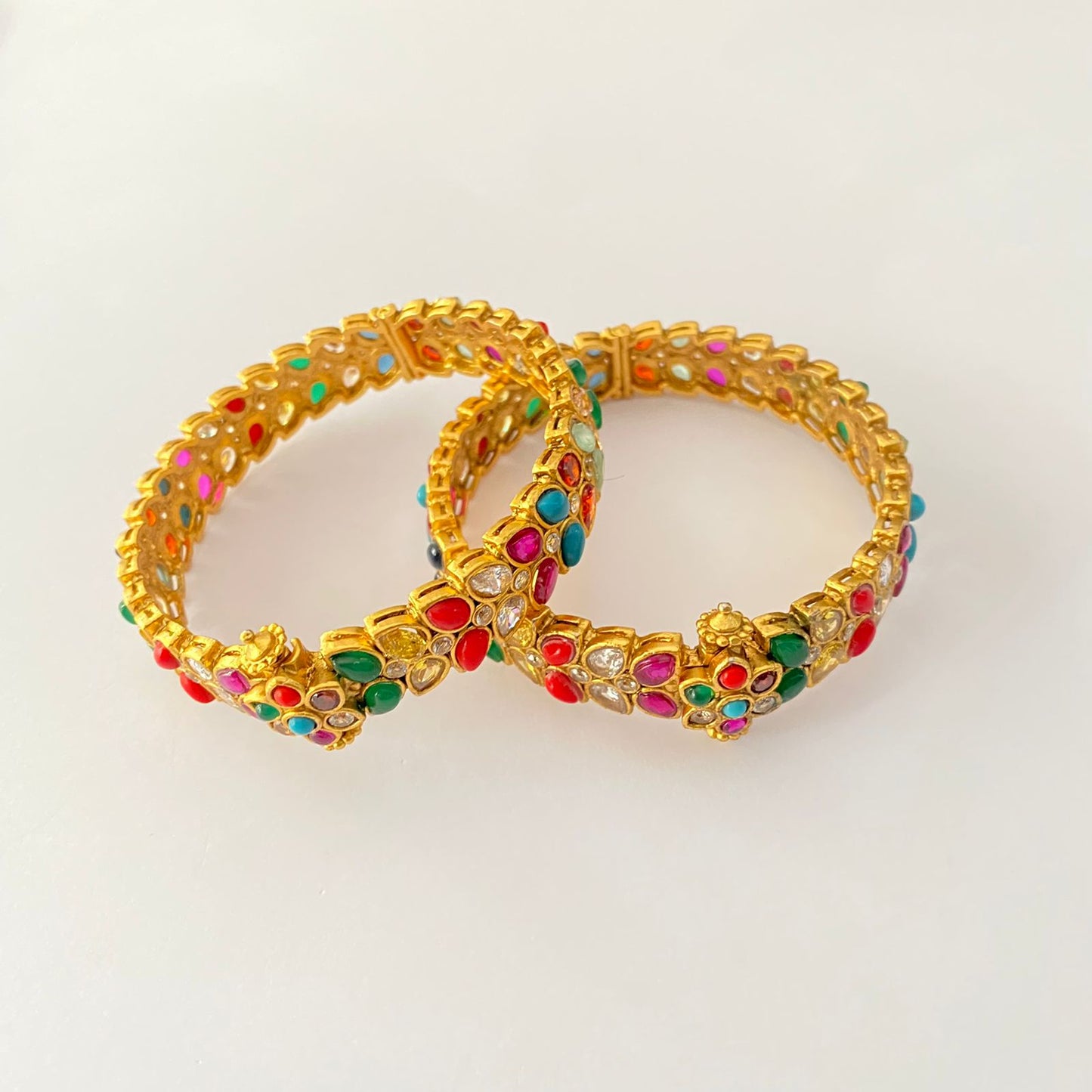 Gold Plated Navaratna Bangles Pair