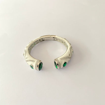 Emerald Diamond White Meenakari Openable Adjustable Bangle