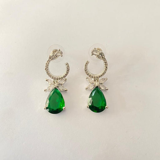 Diamond Emerald Silver Plated Earring