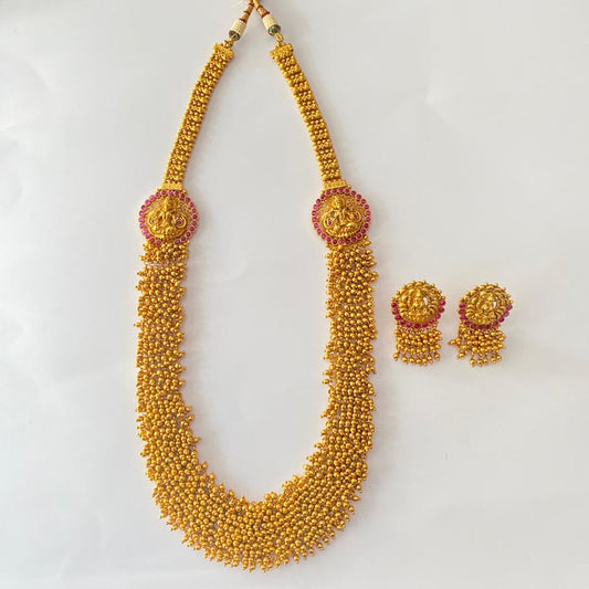 Goddess Lakshmi Gold Plated Long Necklace Set