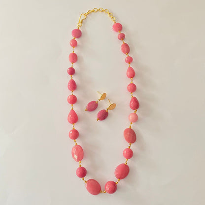 Baby Pink Stone Necklace With Earring