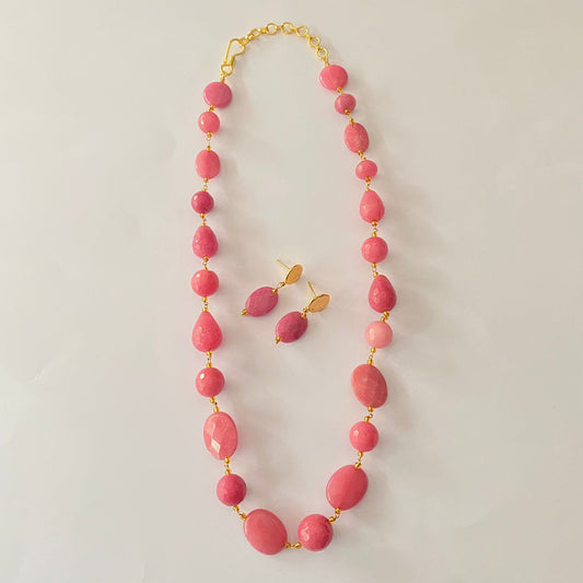 Baby Pink Stone Necklace With Earring