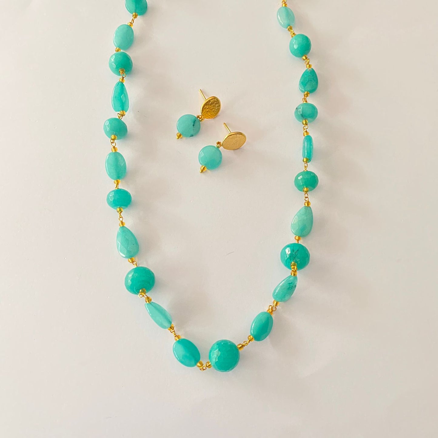 Gold Plated Chain Aquamarine Stone Necklace Set