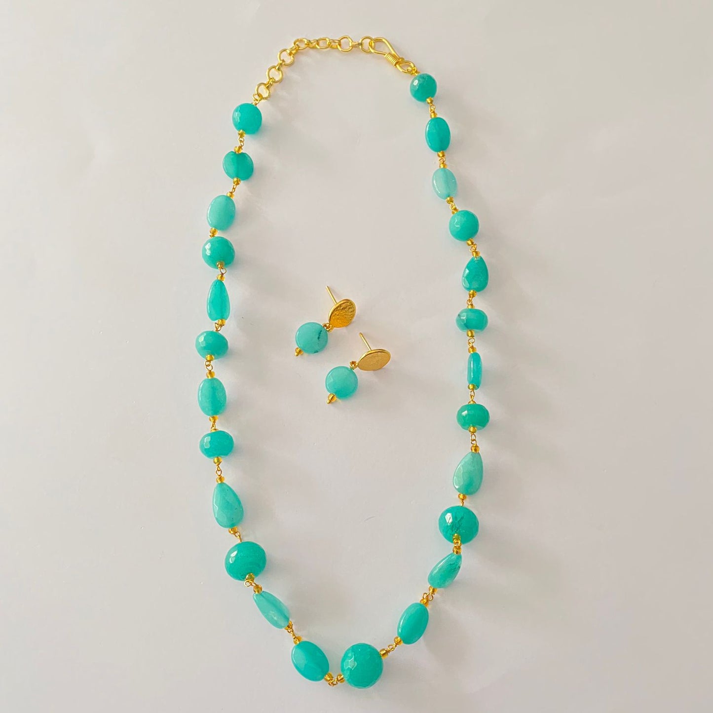 Gold Plated Chain Aquamarine Stone Necklace Set