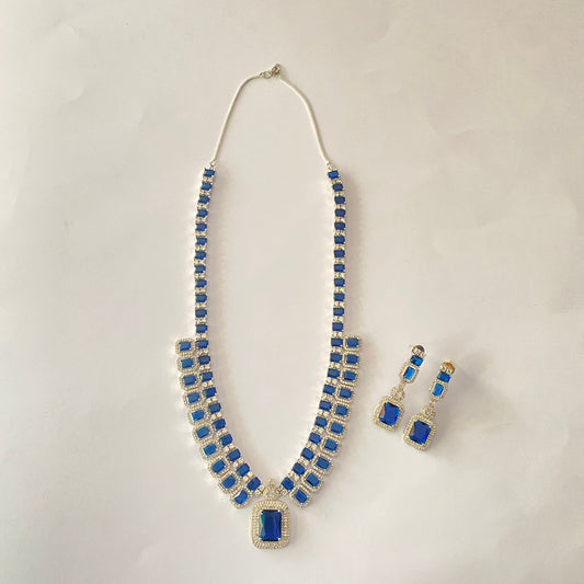 Silver Plated Diamond Blue Necklace Set