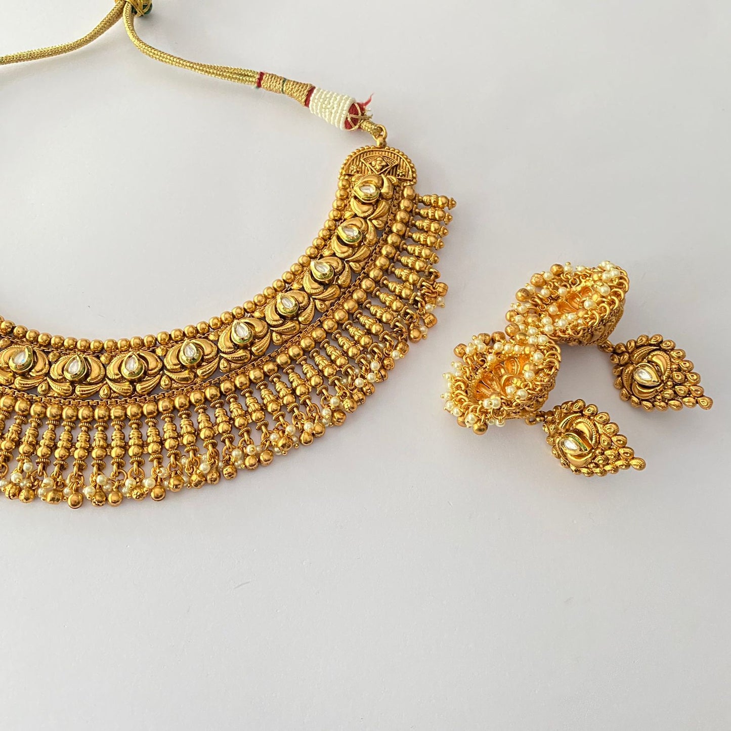 Gold Plated Heavy Temple Necklace With Jhumka Set