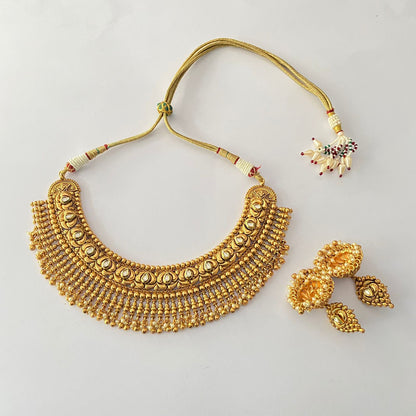 Gold Plated Heavy Temple Necklace With Jhumka Set