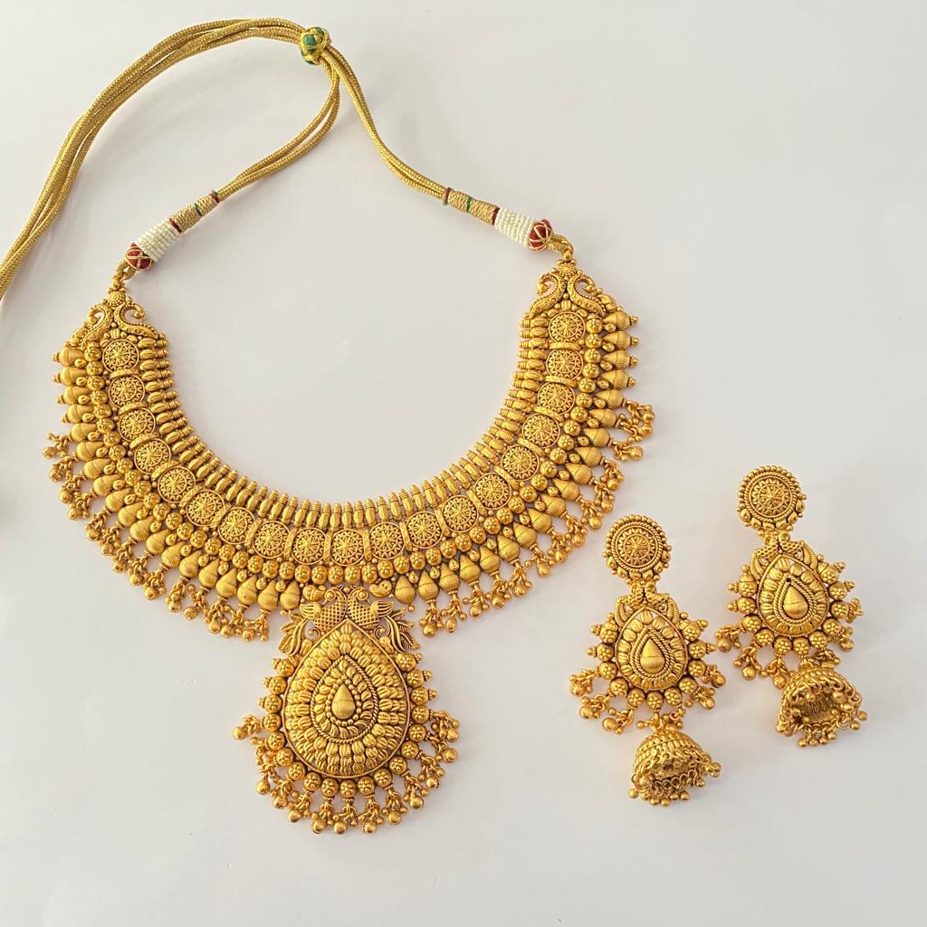 Latest Design Gold Plated Heavy Temple Necklace  Set