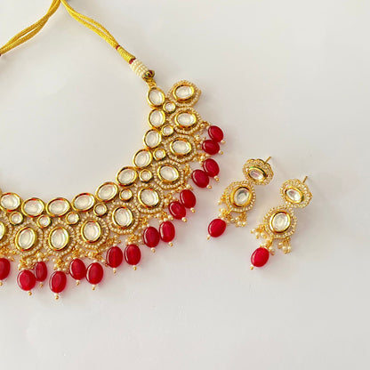 Gold Plated kundan Ruby With Red Stone Necklace