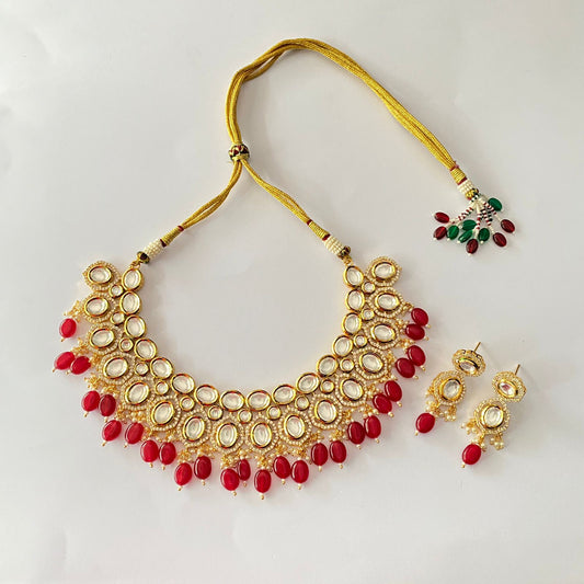 Gold Plated kundan Ruby With Red Stone Necklace